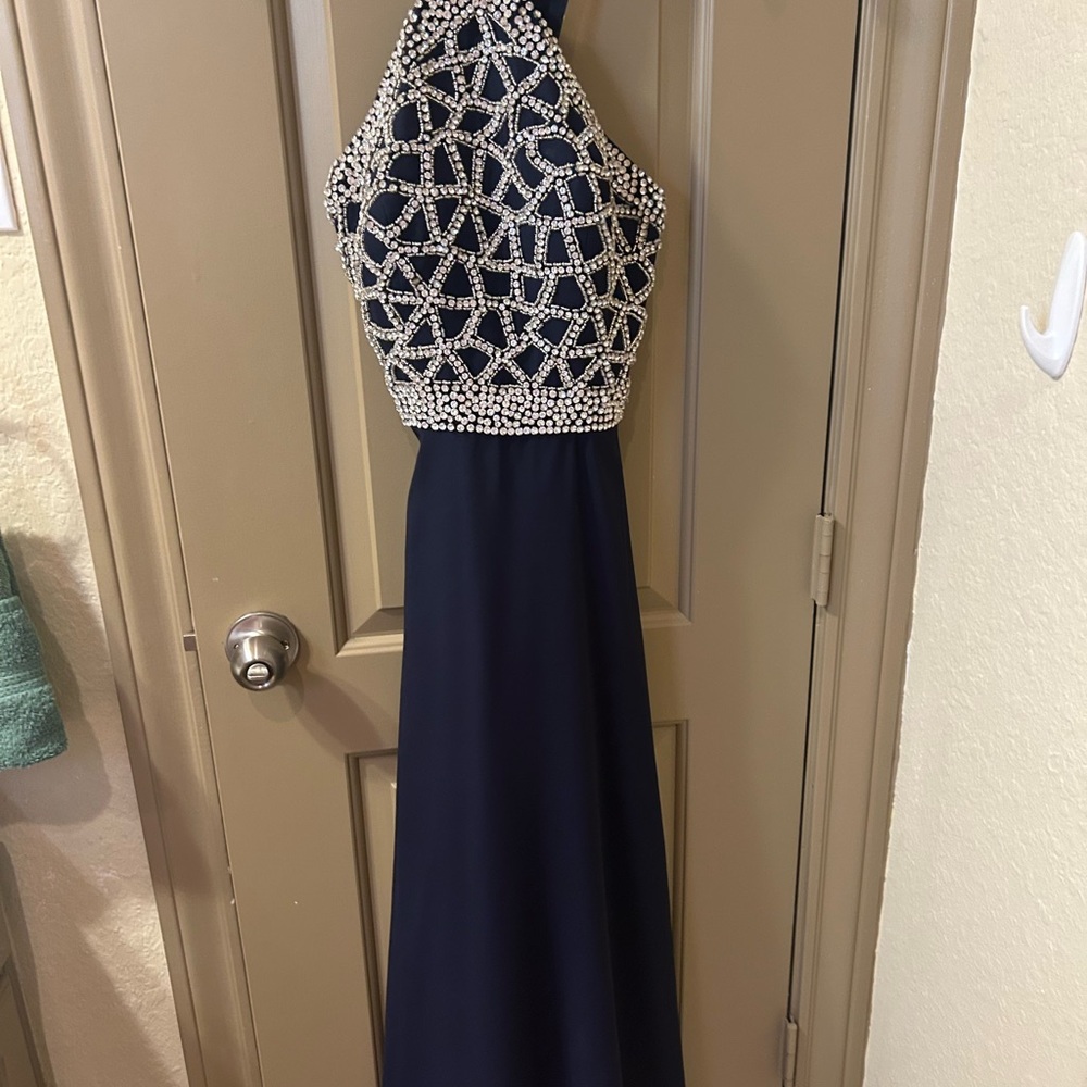 Elegant Navy Beaded Evening Dress